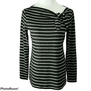 LOFT Bow Neck Striped Sweater Black & White Size SP